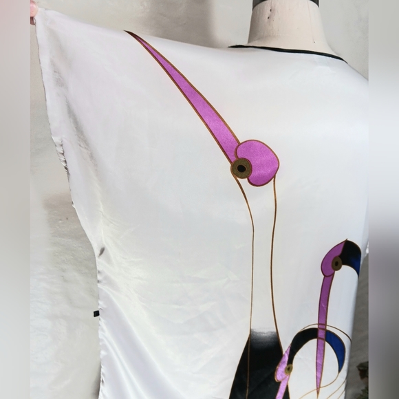 Art Nouveau satin cranes tunic dress. Medium. Ya Ye Er Si. - Picture 13 of 16